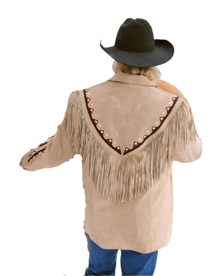 Native American Beaded Beige Suede Leather Jacket for Men PWJ2050