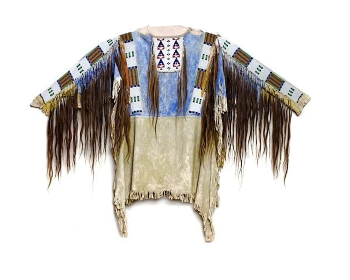 Hand Beaded Buckskin Leather Native American War Shirt Powwow Regalia PWS829