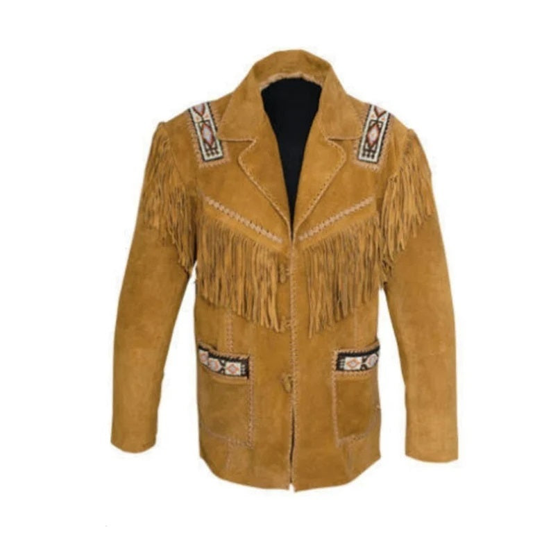 Native American Beaded Suede Leather Jacket for Men PWJ1180