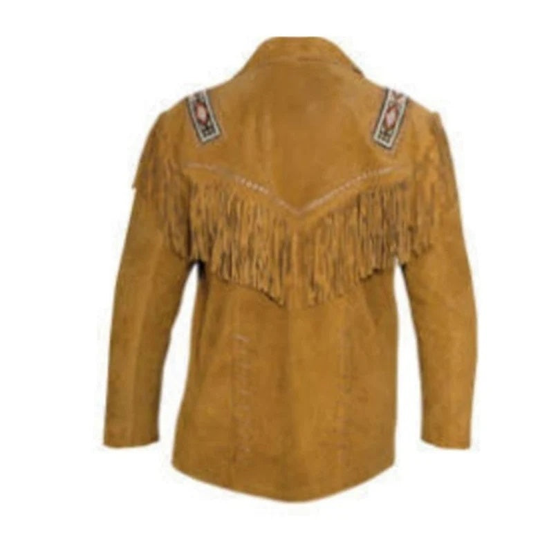 Native American Beaded Suede Leather Jacket for Men PWJ1180