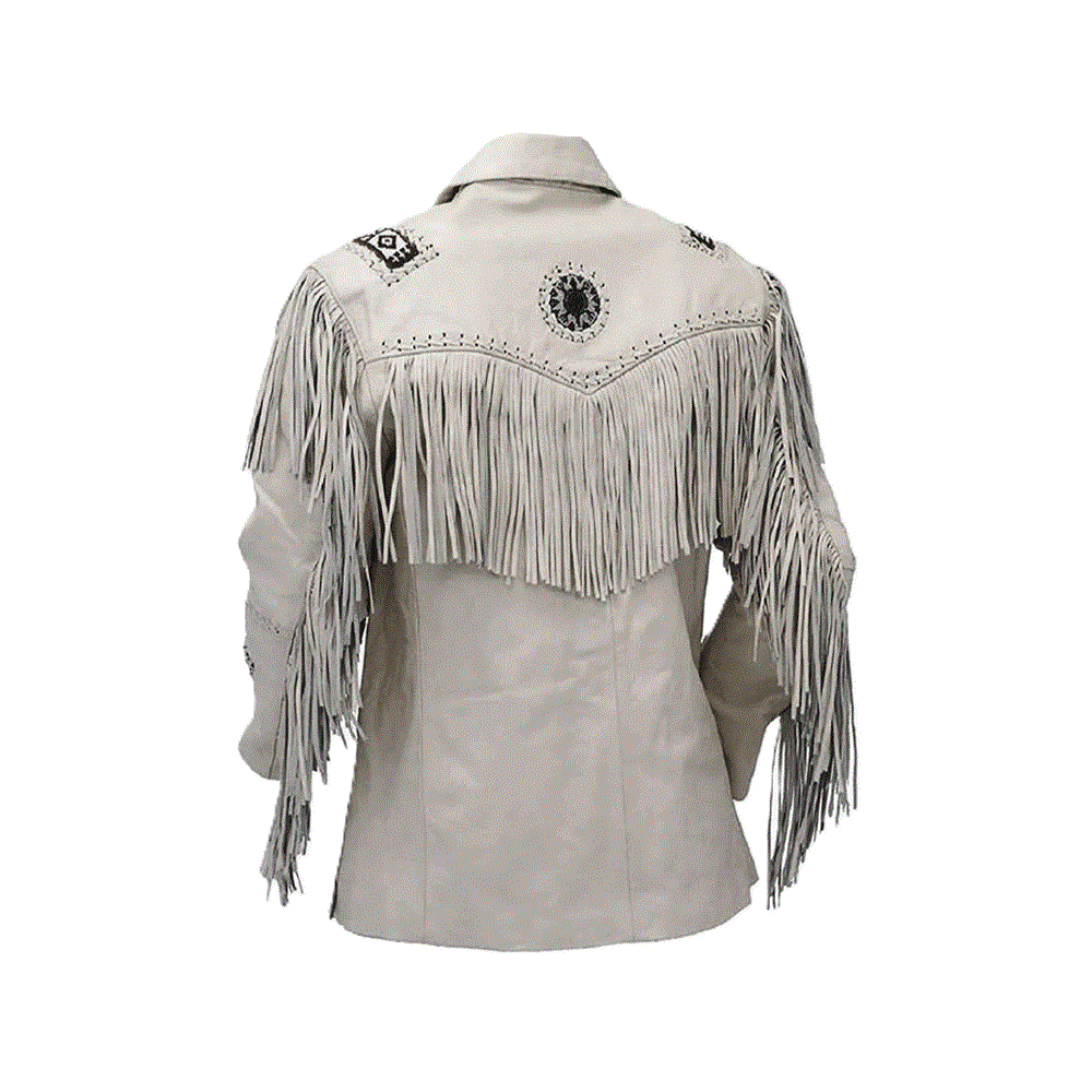 Native American Beaded White Leather Jacket for Men PWJ2840