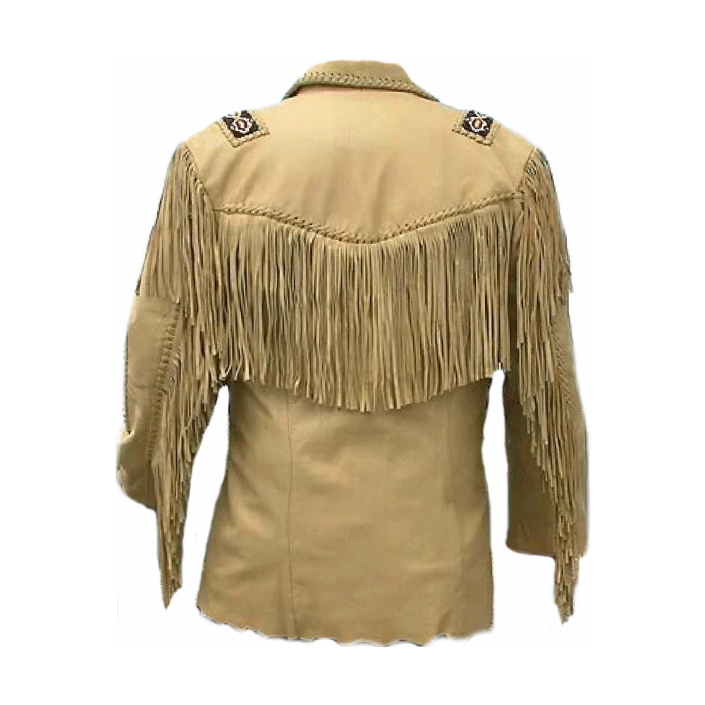 Native American Beaded Beige Leather Jacket for Men PWJ1214