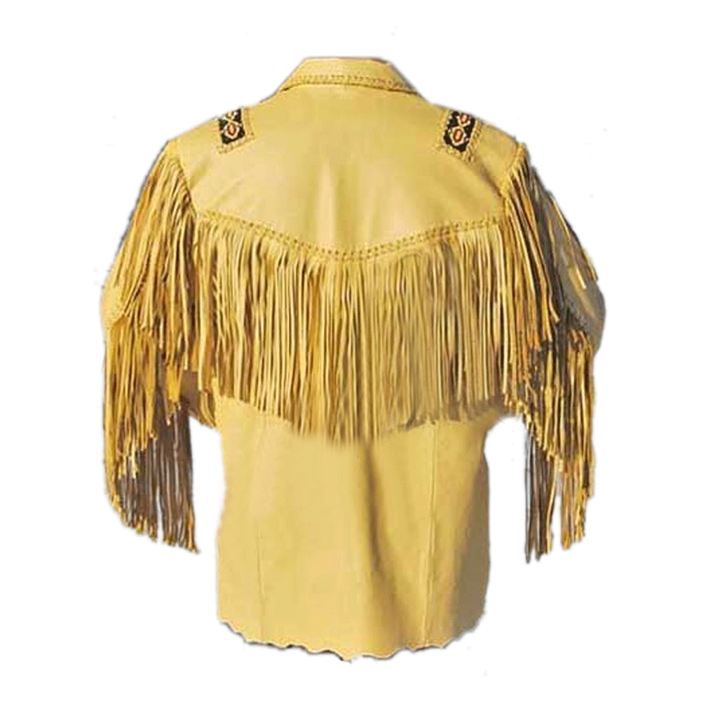 Native American Beaded Beige Leather Jacket for Men PWJ2150