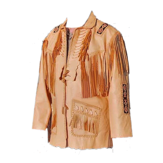 Native American Beaded Beige Suede Leather Jacket for Men PWJ2160