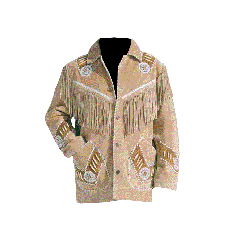 Native American Beaded Suede Leather Jacket for Men PWJ2170