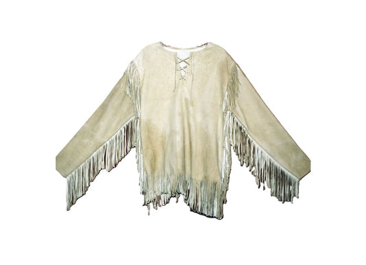 Beige fringe garment on a white background
