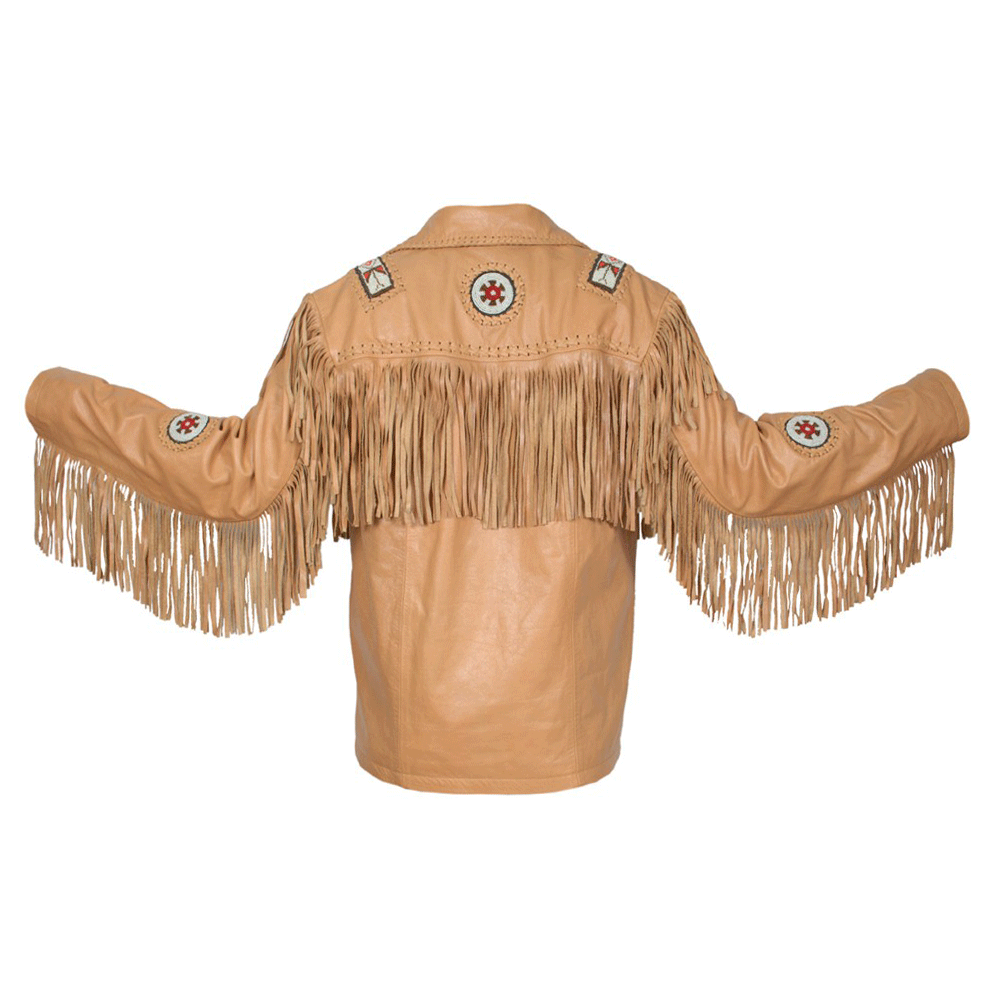 Native American Beaded Leather Jacket for Men PWJ1090