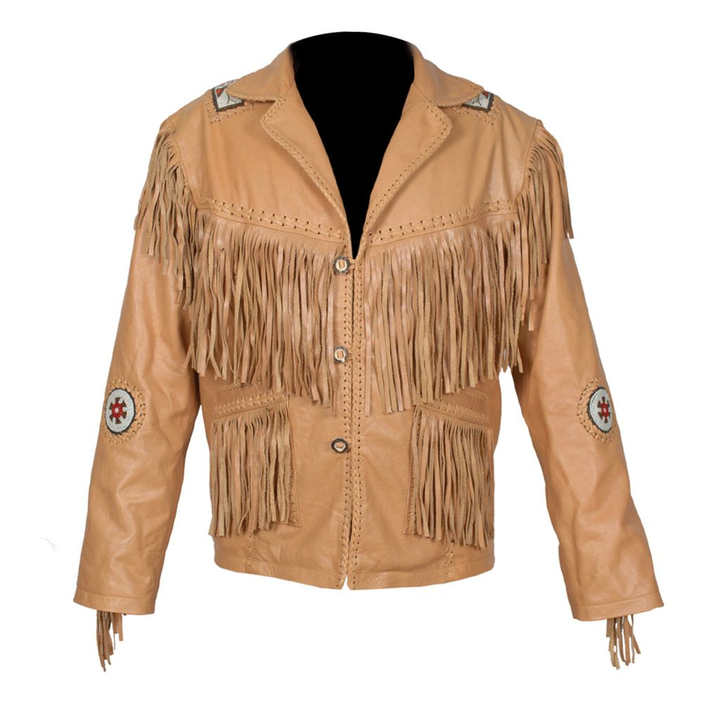 Native American Beaded Leather Jacket for Men PWJ1090