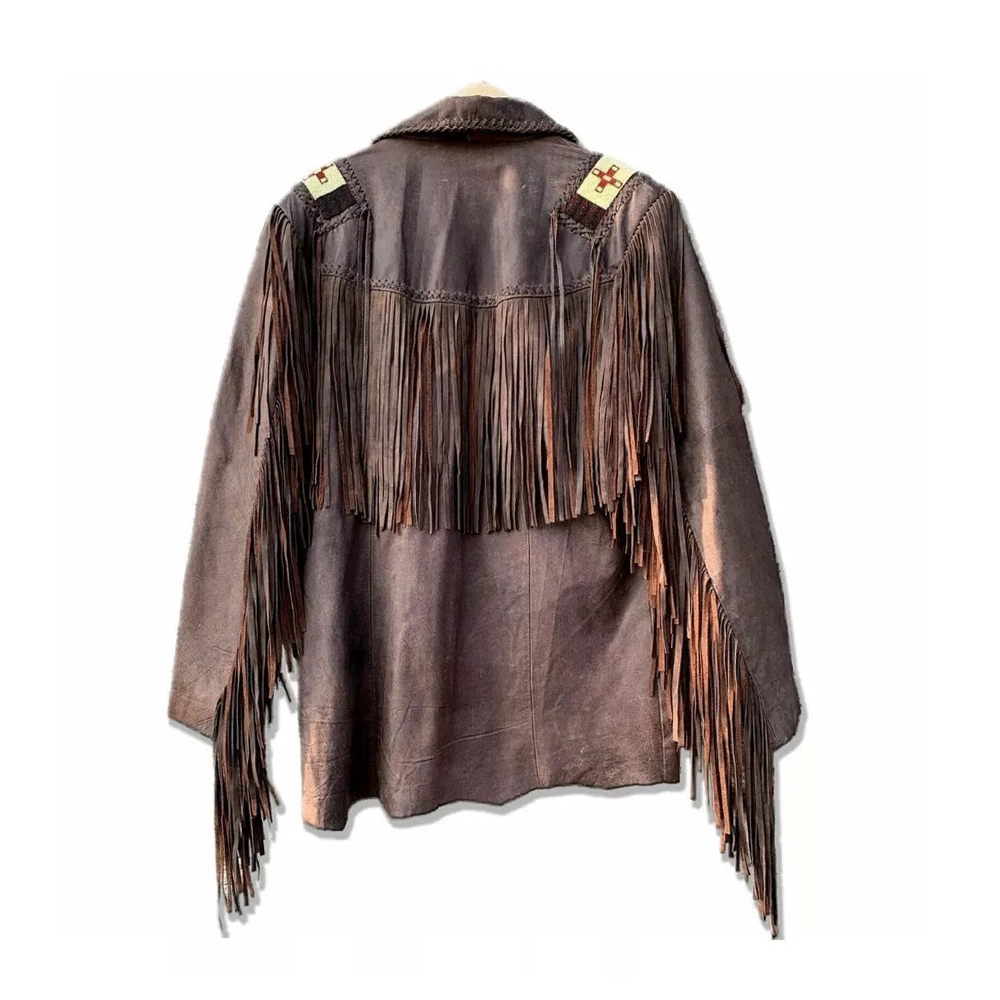 Native American Beaded Leather Jacket for Men PWJ1070