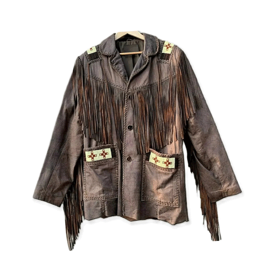 Native American Beaded Leather Jacket for Men PWJ1070