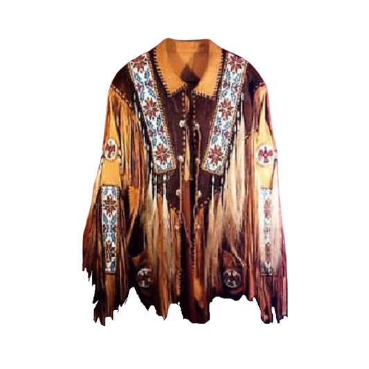 Native American Beaded Leather Jacket for Men PWJ1030