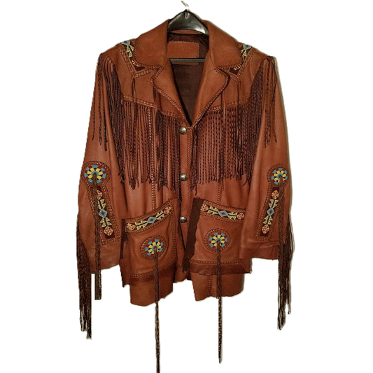 Native American Beaded Leather Jacket for Men PWJ1040