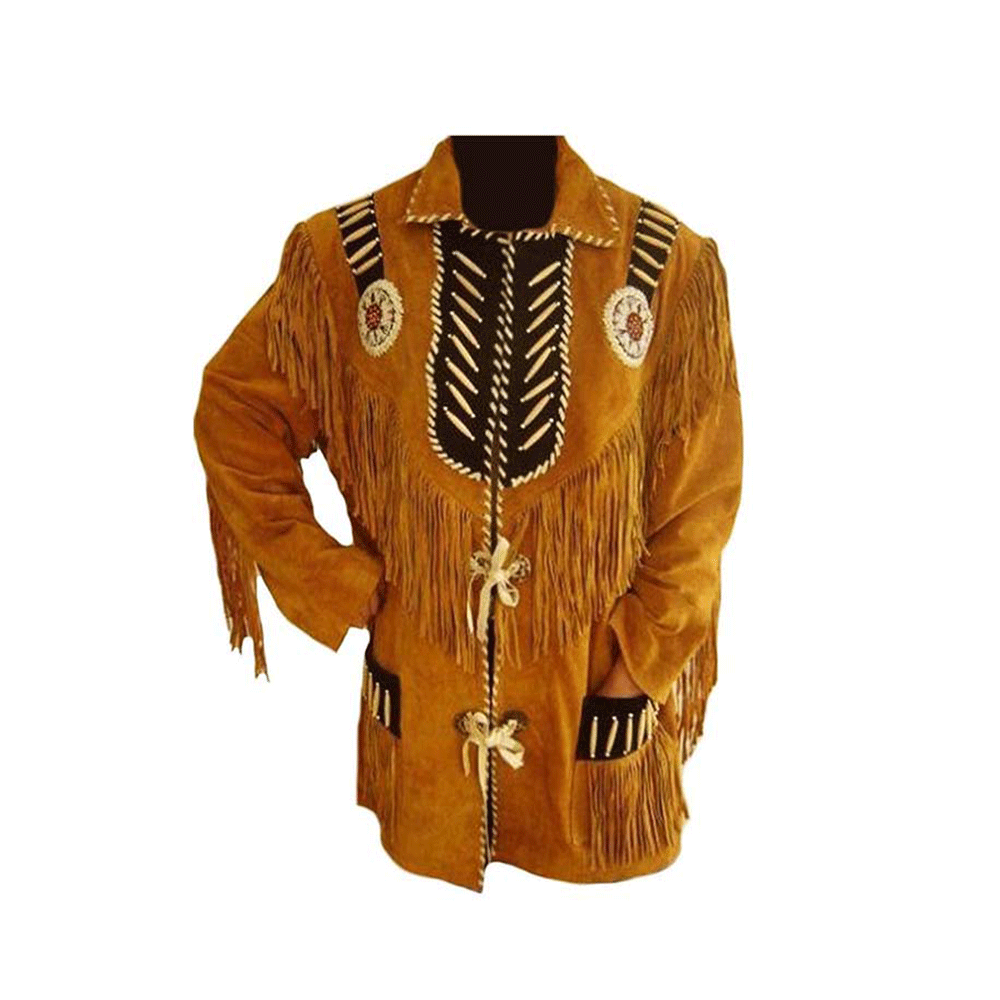 Native American Beaded Suede Leather Jacket for Men PWJ1380