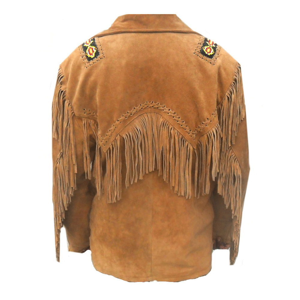 Native American Beaded Suede Leather Jacket for Men PWJ1110