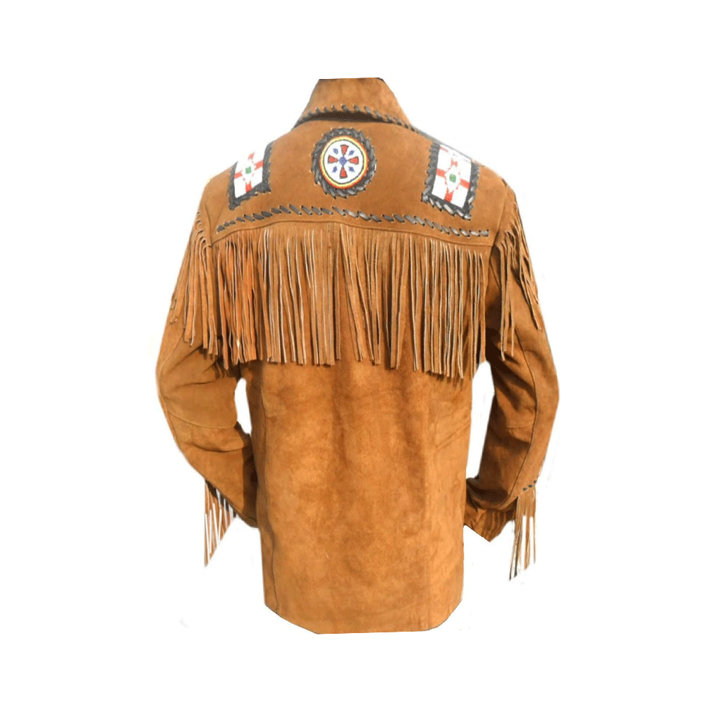 Native American Beaded Suede Leather Jacket for Men PWJ1120