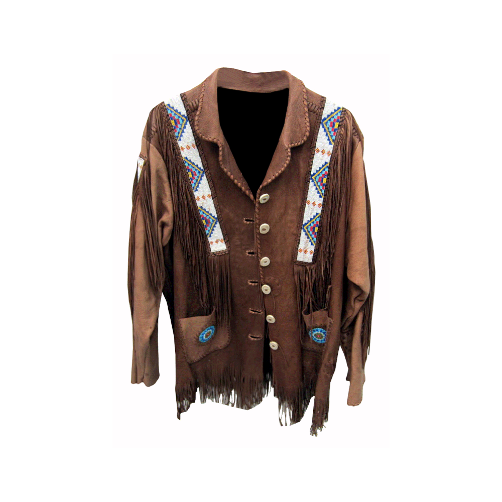 Native American Beaded Leather Jacket for Men PWJ1010