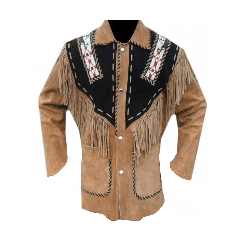 Native American Beaded Suede Leather Jacket for Men PWJ1250