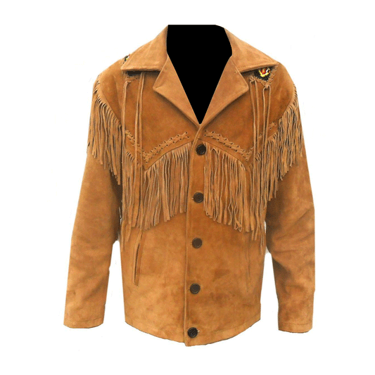 Native American Beaded Suede Leather Jacket for Men PWJ1110