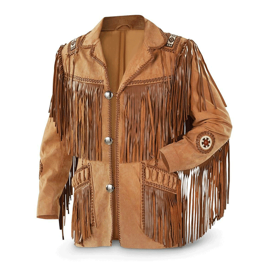 Native American Beaded Suede Leather Jacket for Men PWJ1130