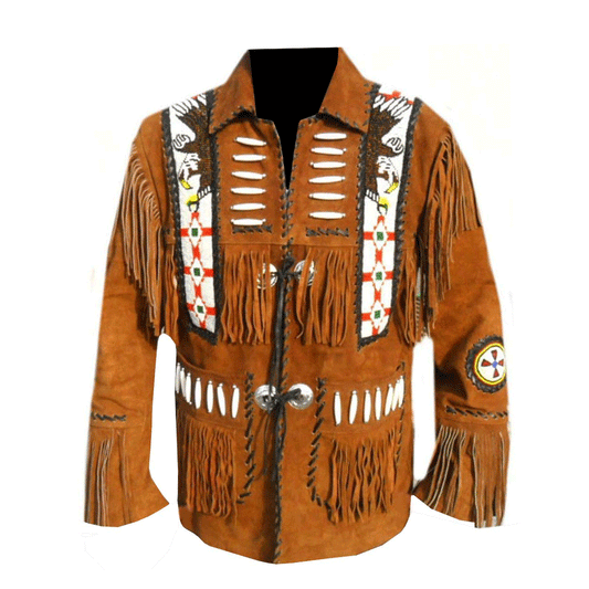 Native American Beaded Suede Leather Jacket for Men PWJ1120