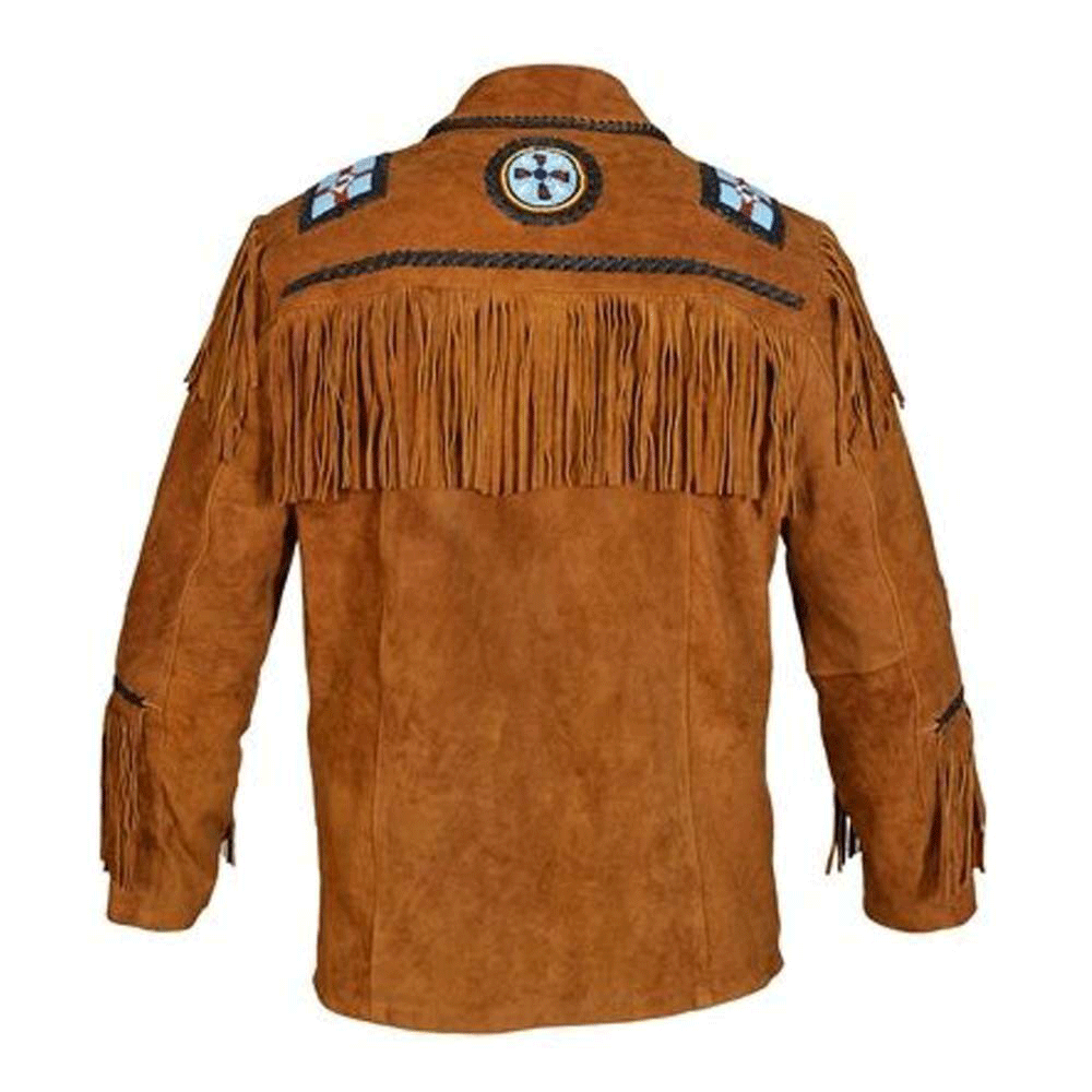 Native American Eagle Beaded Suede Leather Jacket for Men PWJ1210