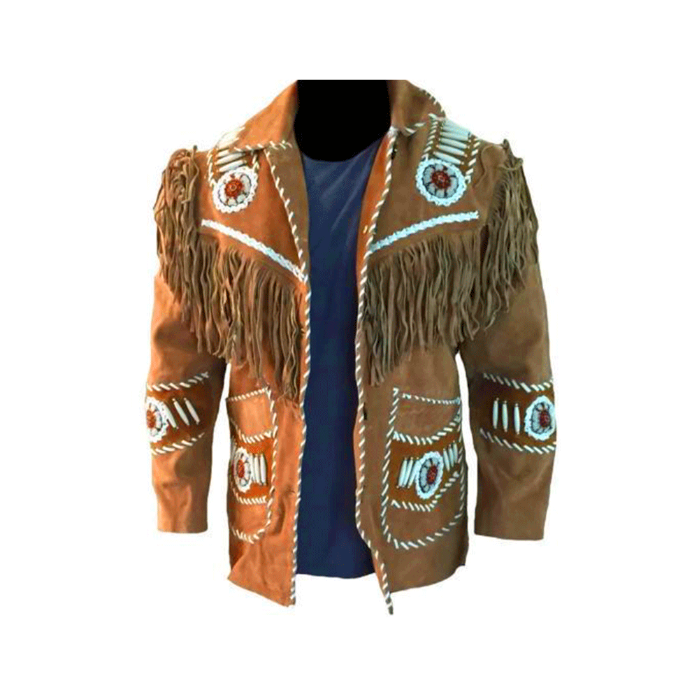 Native American Beaded Suede Leather Jacket for Men PWJ2170