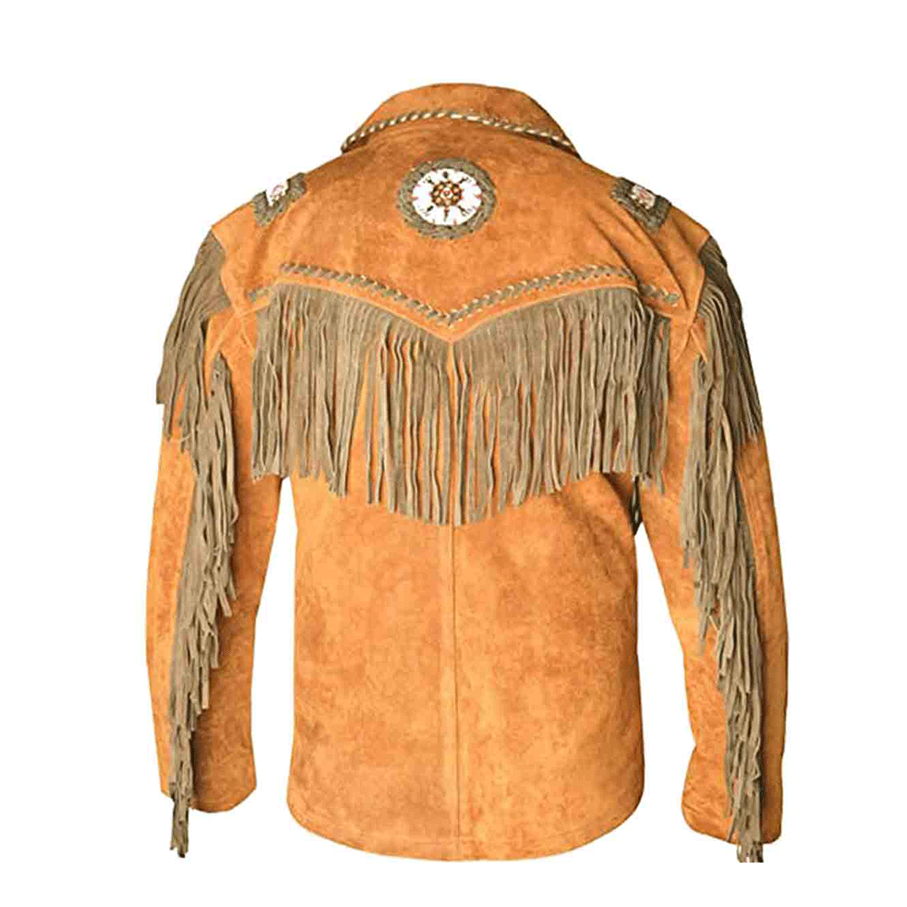 Native American Bone Beaded Suede Leather Jacket for Men PWJ1330