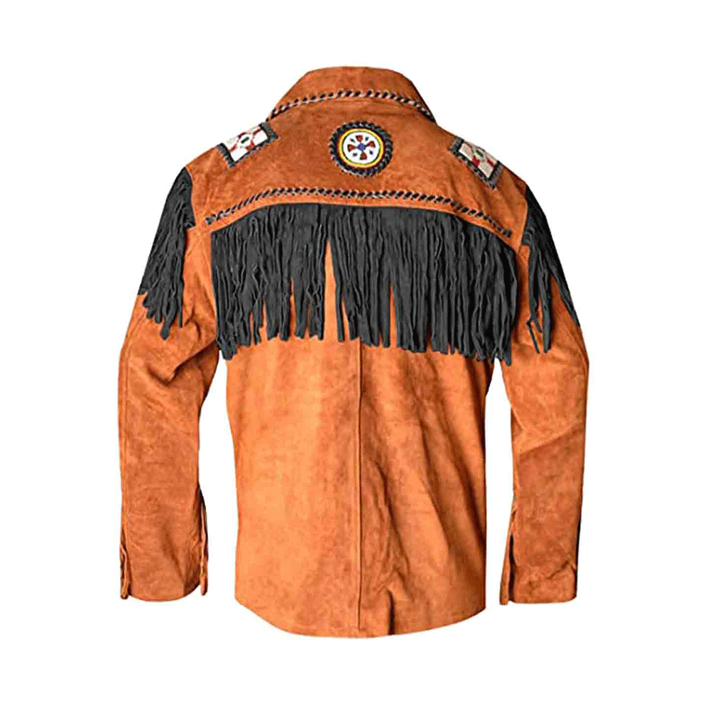 Native American Eagle Beaded Suede Leather Jacket for Men PWJ1350