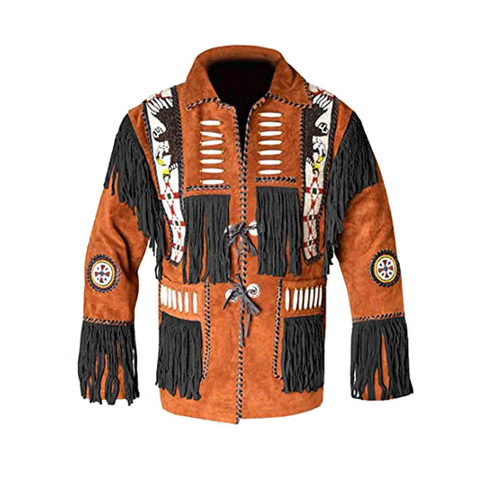 Native American Eagle Beaded Suede Leather Jacket for Men PWJ1350