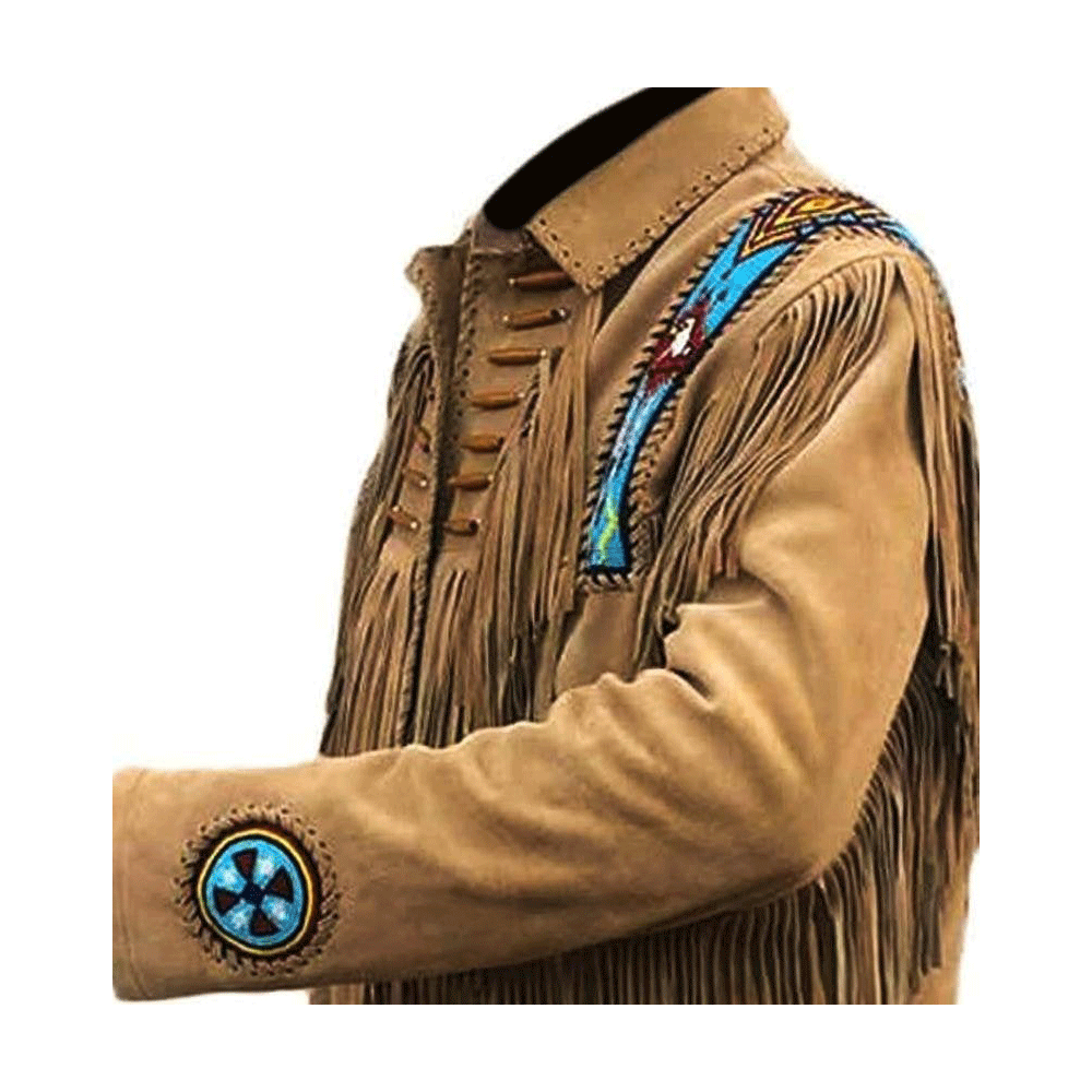 Native American Eagle Beaded Suede Leather Jacket for Men PWJ1300