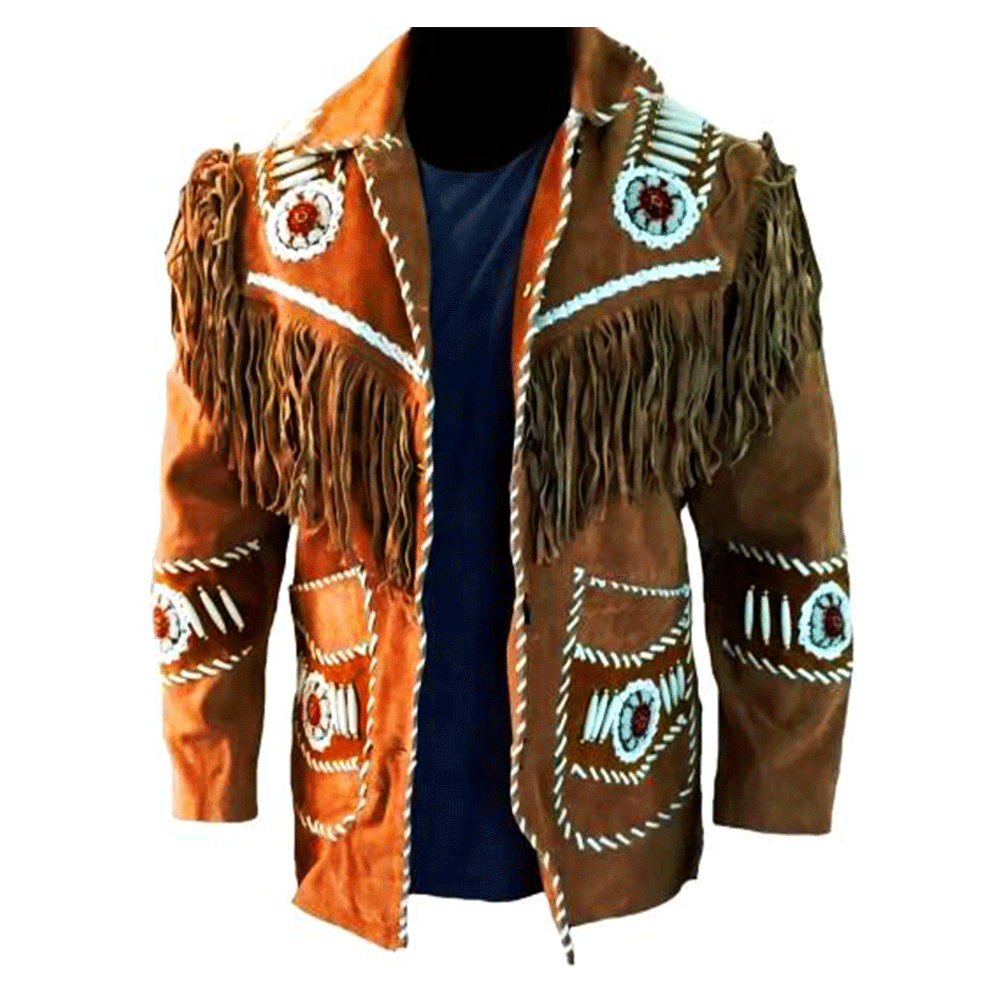 Native American Beaded Suede Leather Jacket for Men PWJ1160