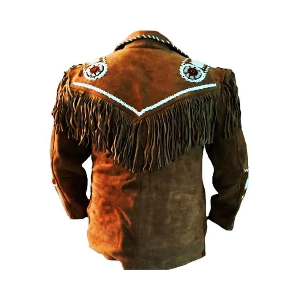 Native American Beaded Suede Leather Jacket for Men PWJ1160