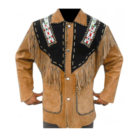 Native American Beaded Suede Leather Jacket for Men PWJ1370