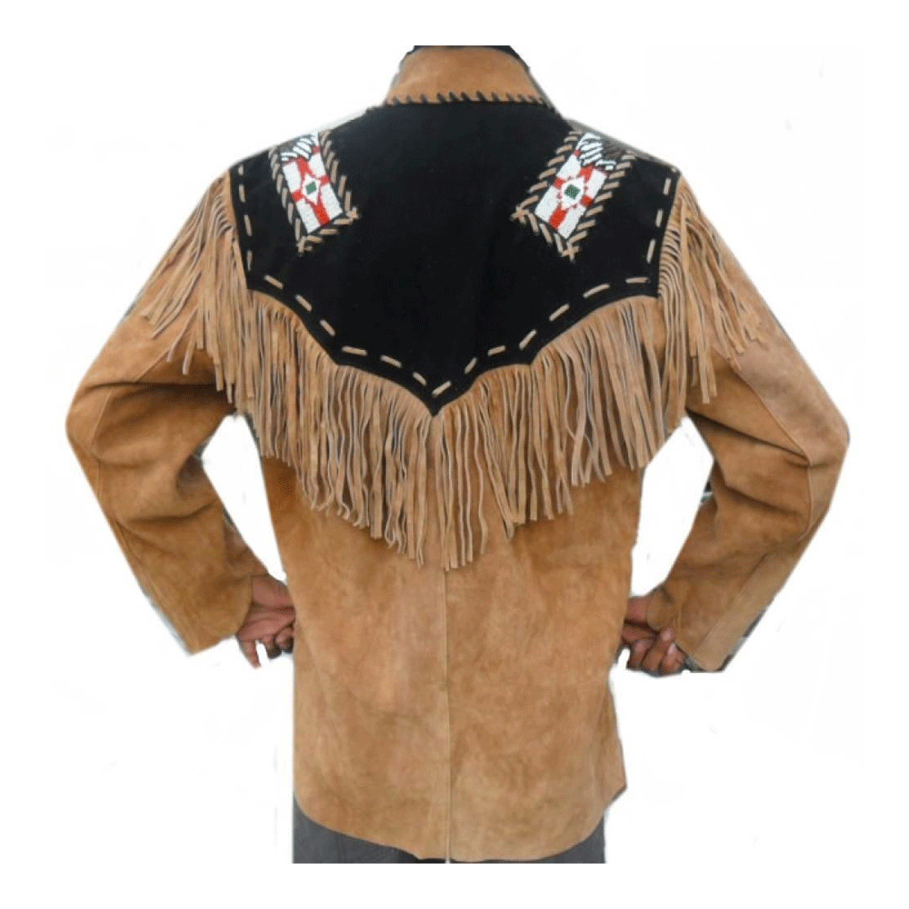 Native American Beaded Suede Leather Jacket for Men PWJ1370