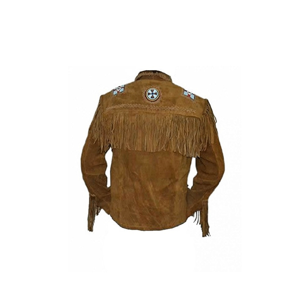 Native American Eagle Beaded Suede Leather Jacket for Men PWJ1320