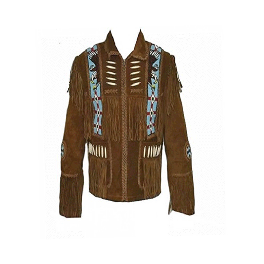 Native American Eagle Beaded Suede Leather Jacket for Men PWJ1320