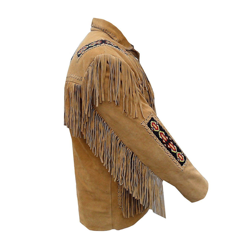 Native American Beaded Leather Jacket for Men PWJ1240