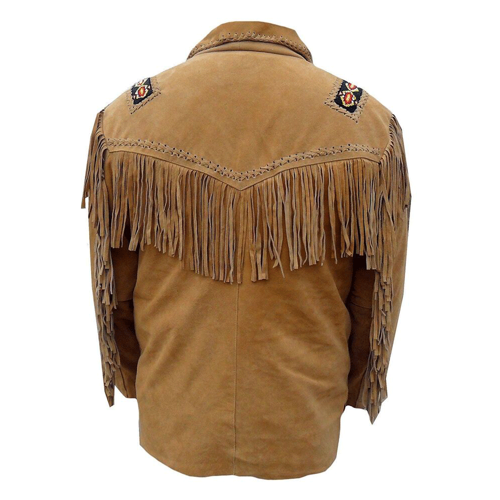 Native American Beaded Leather Jacket for Men PWJ1240