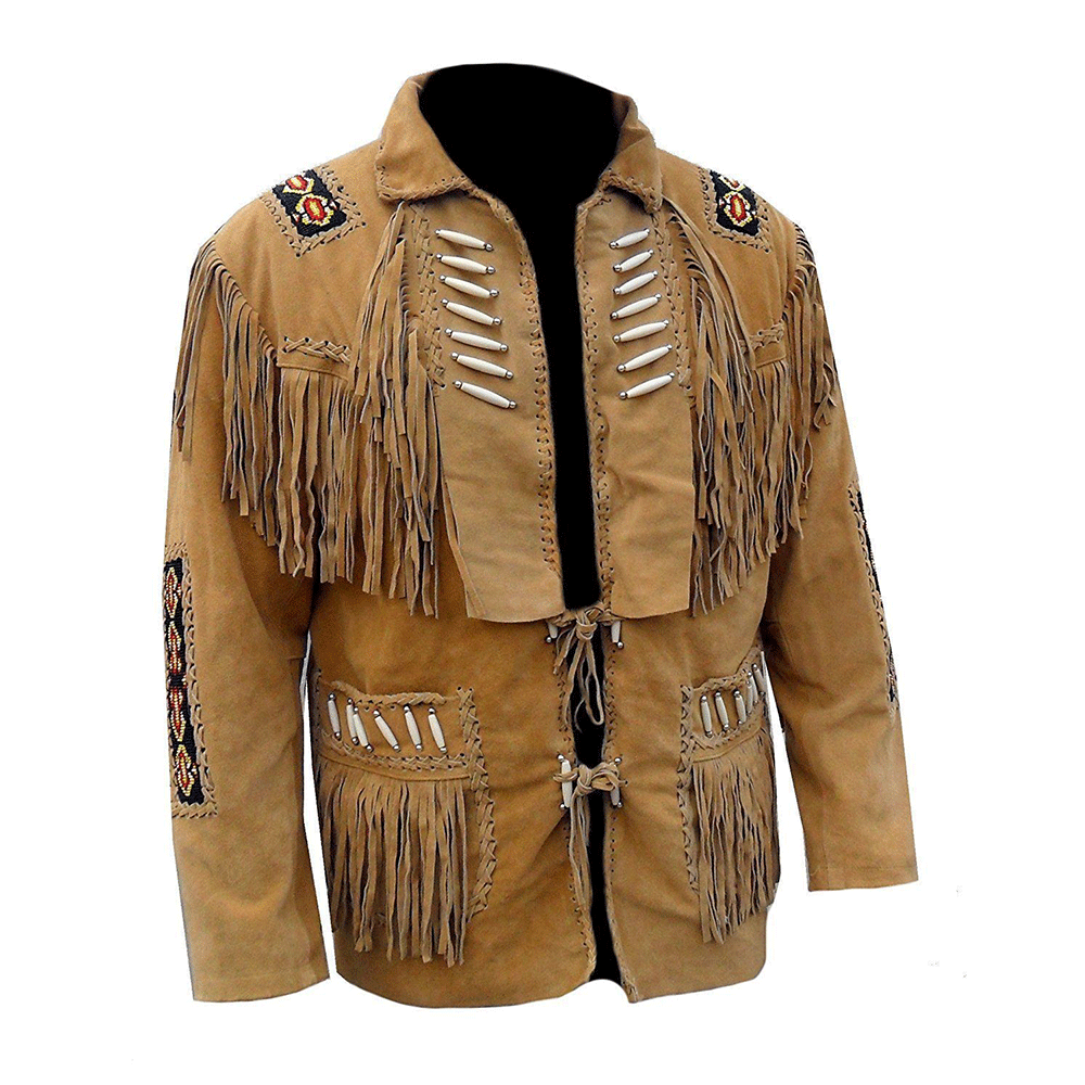 Native American Beaded Leather Jacket for Men PWJ1240