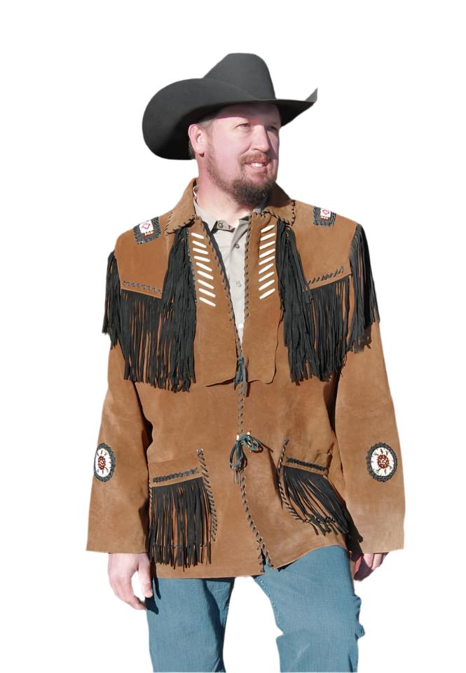 Native American Beaded Suede Leather Jacket for Men PWJ1340