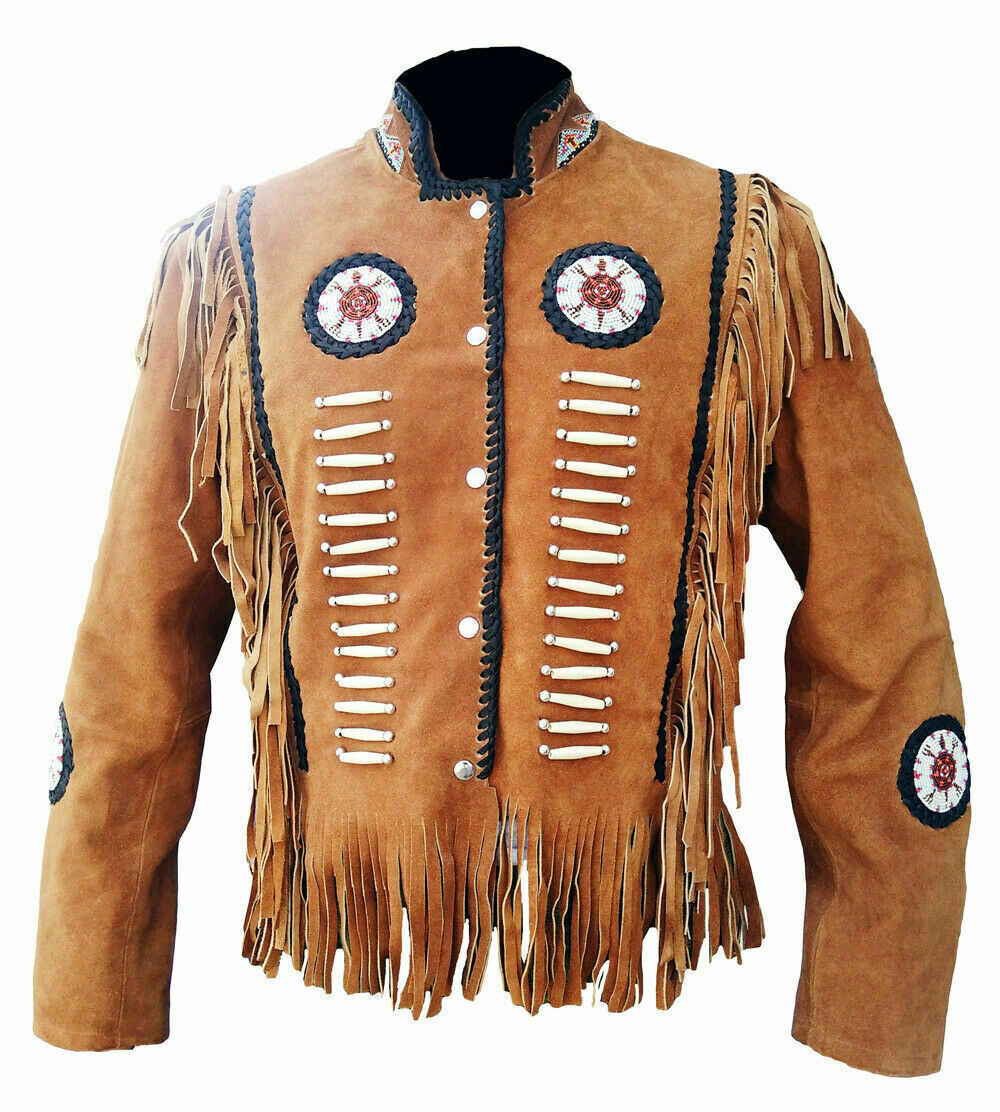 Native American Beaded Suede Leather Jacket for Men PWJ1290