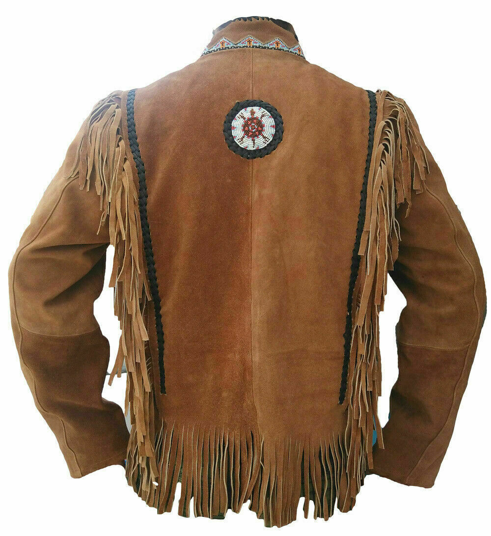 Native American Beaded Suede Leather Jacket for Men PWJ1290