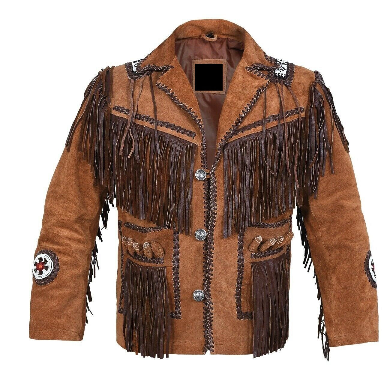 Native American Beaded Suede Leather Jacket for Men PWJ1310