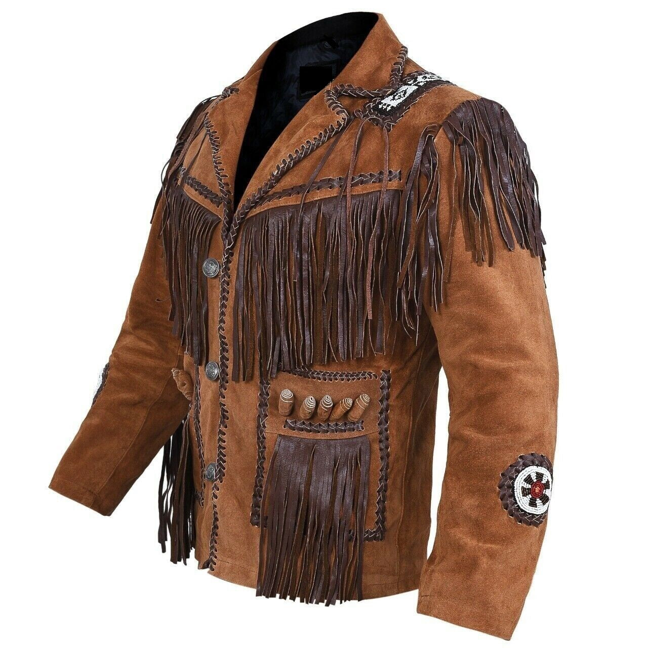 Native American Beaded Suede Leather Jacket for Men PWJ1310