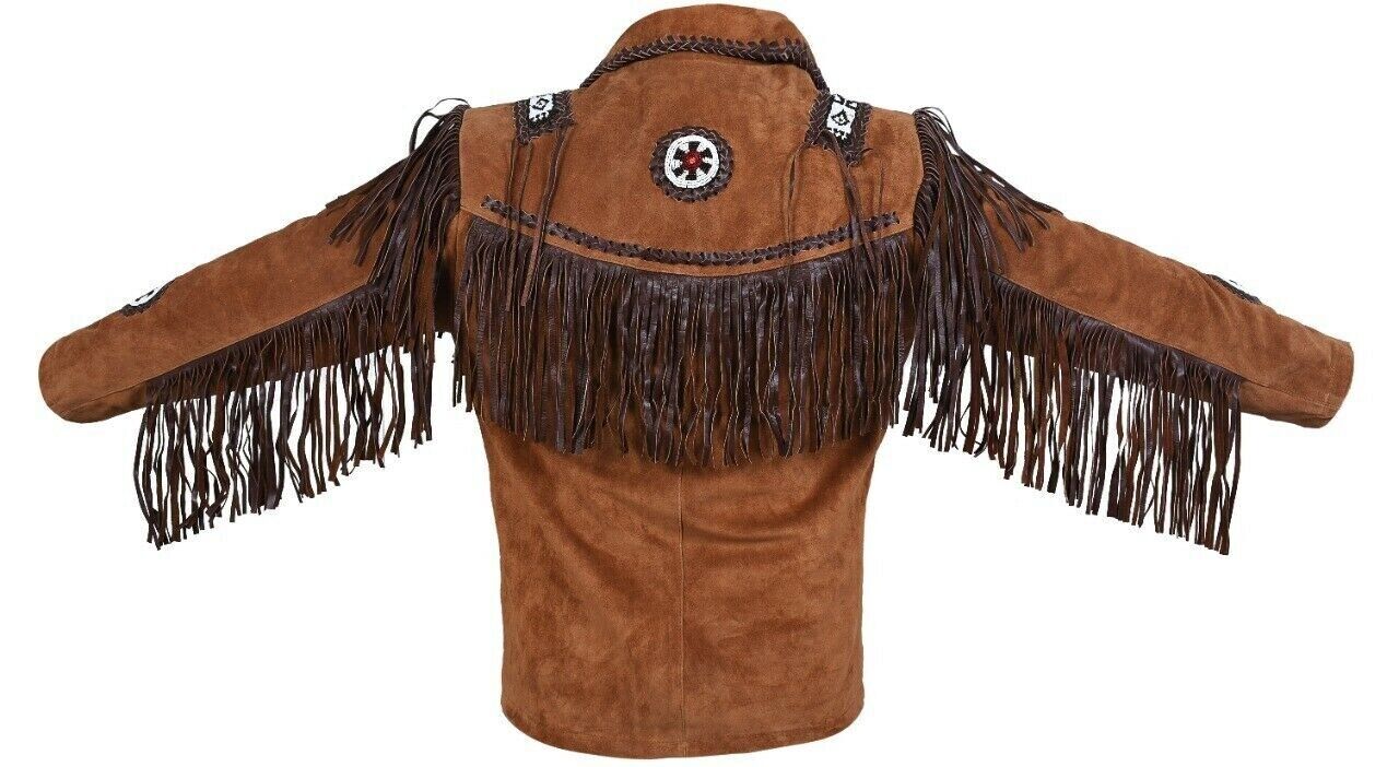 Native American Beaded Suede Leather Jacket for Men PWJ1310