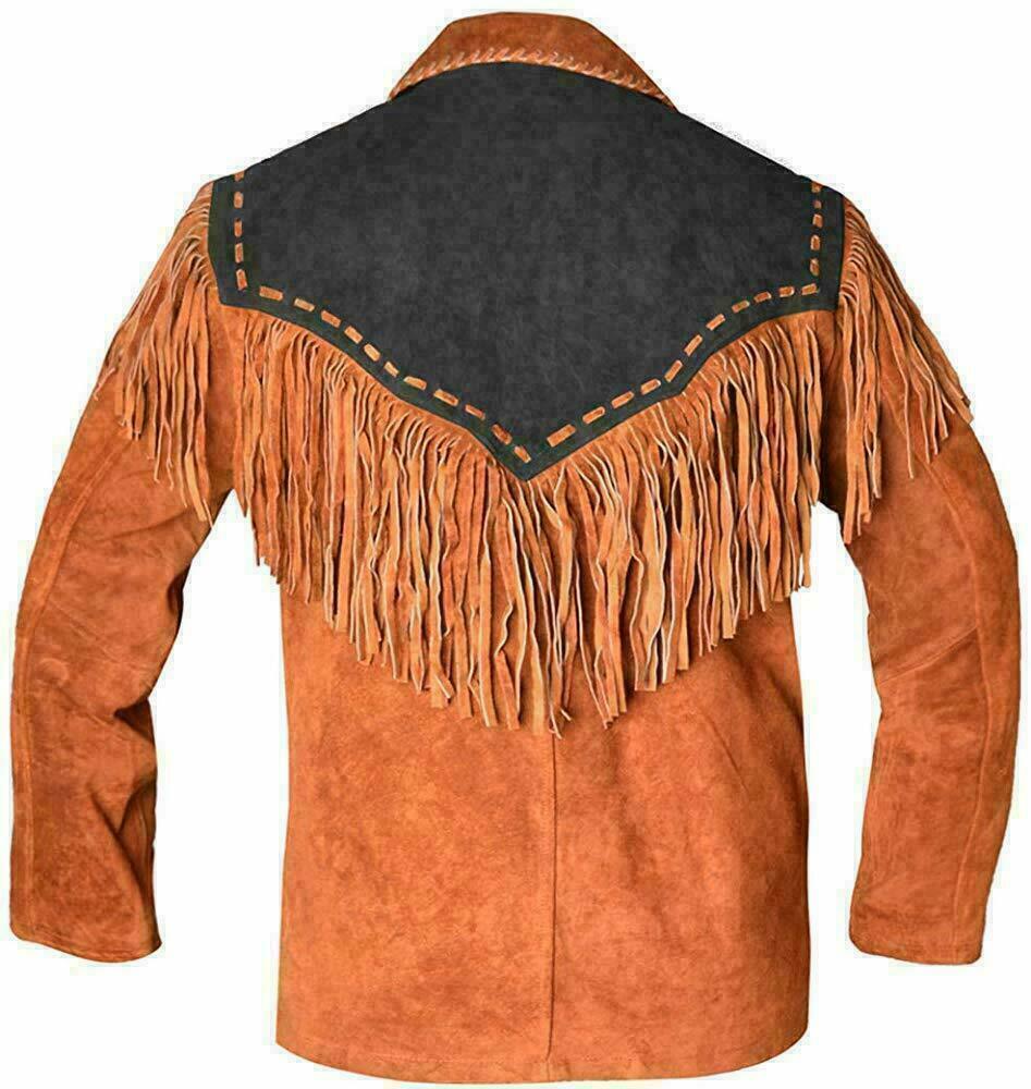 Native American Beaded Suede Leather Jacket for Men PWJ1190