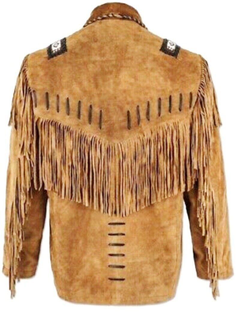 Native American Beaded Suede Leather Jacket for Men PWJ1360