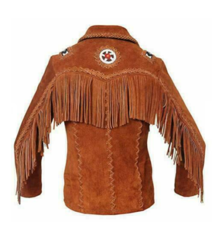 Native American Beaded Suede Leather Jacket for Men PWJ1390