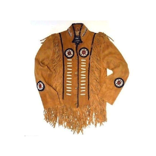 Native American Beaded Suede Leather Jacket for Men PWJ1170