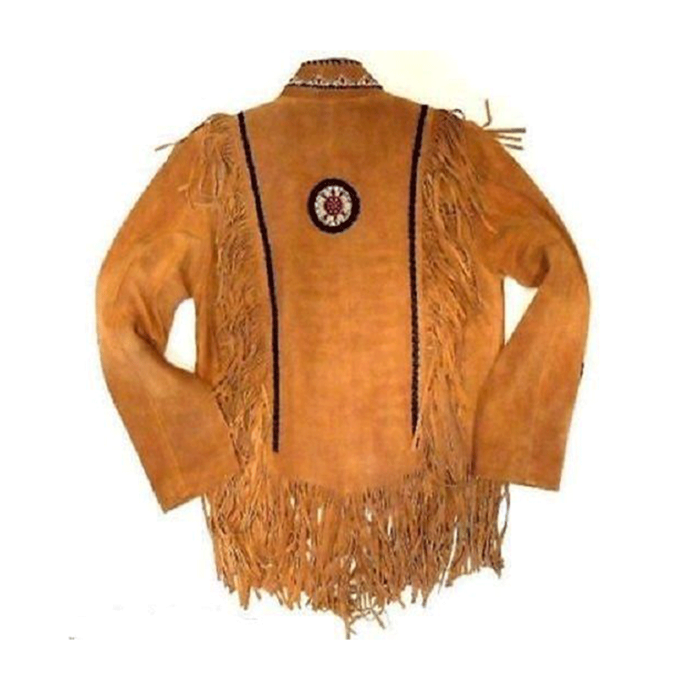 Native American Beaded Suede Leather Jacket for Men PWJ1170